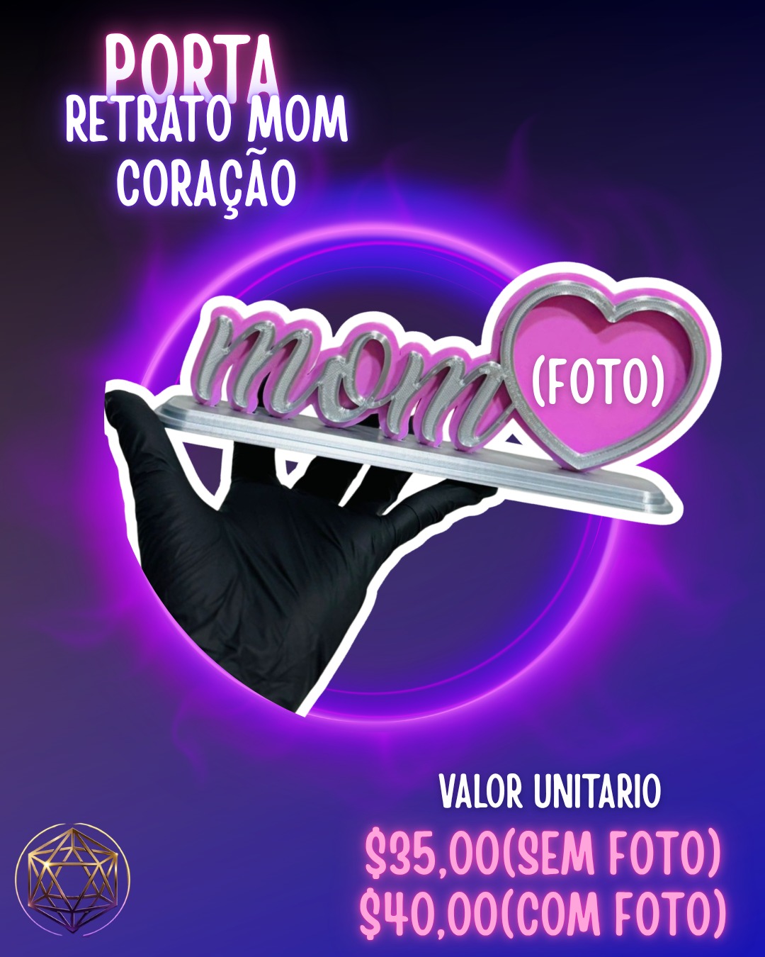 Porta-Retrato Mãe Coração Personalizado 3D | Presente Criativo Dia das Mães – AuraTech