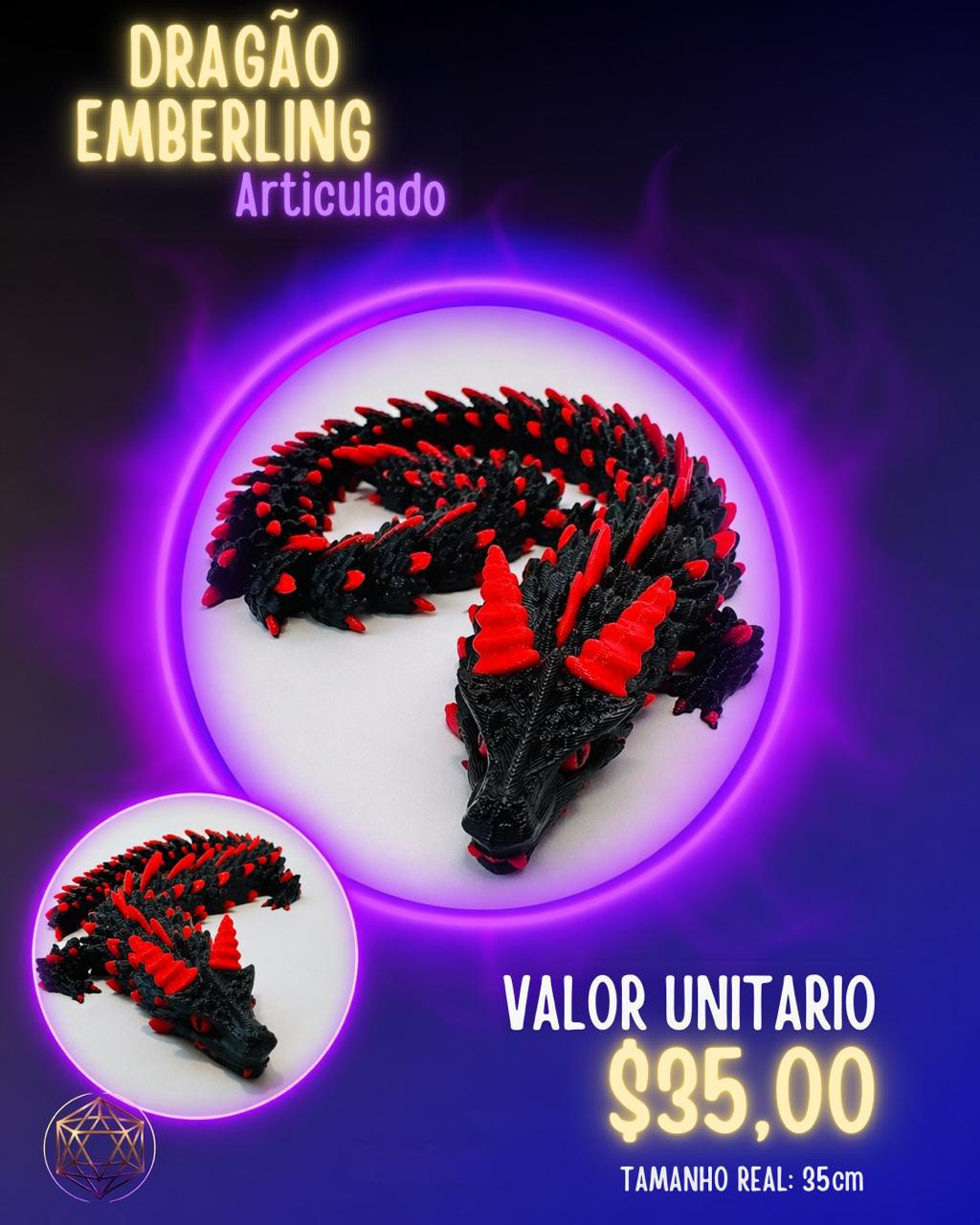 Dragão Articulado Emberling 3D 15cm | Boneco Flexível Decorativo Gamer – AuraTech