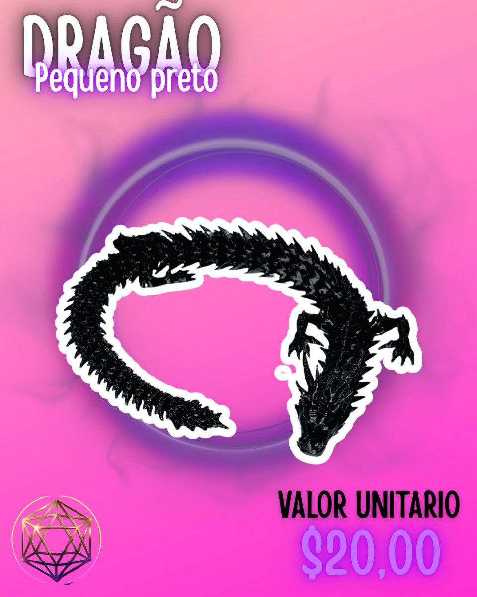 Dragão Pequeno Preto Articulado – Mini Dragão Flexível Decorativo