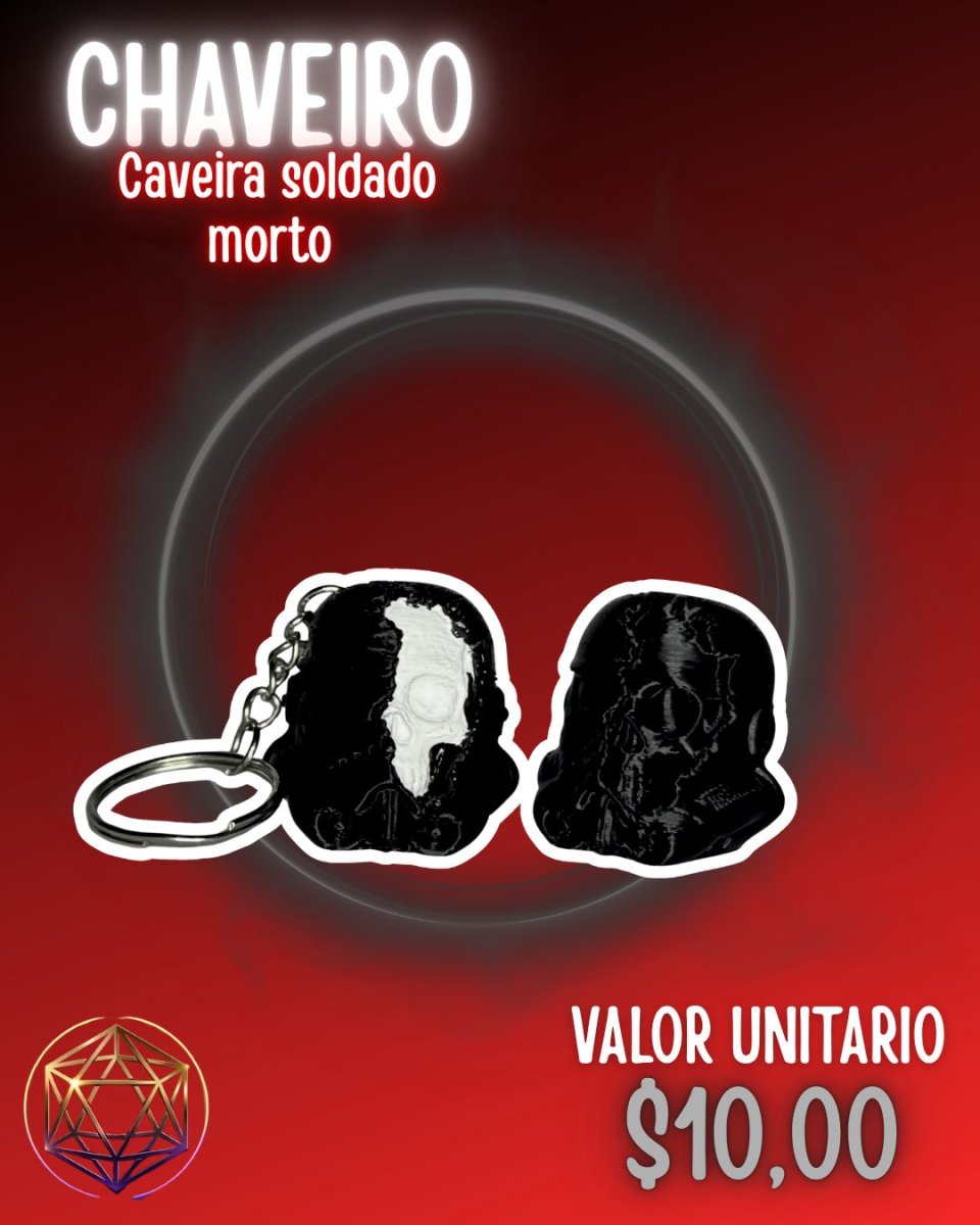 Chaveiro Crânio Preto 3D – Chaveiro Skull Estilizado Personalizado