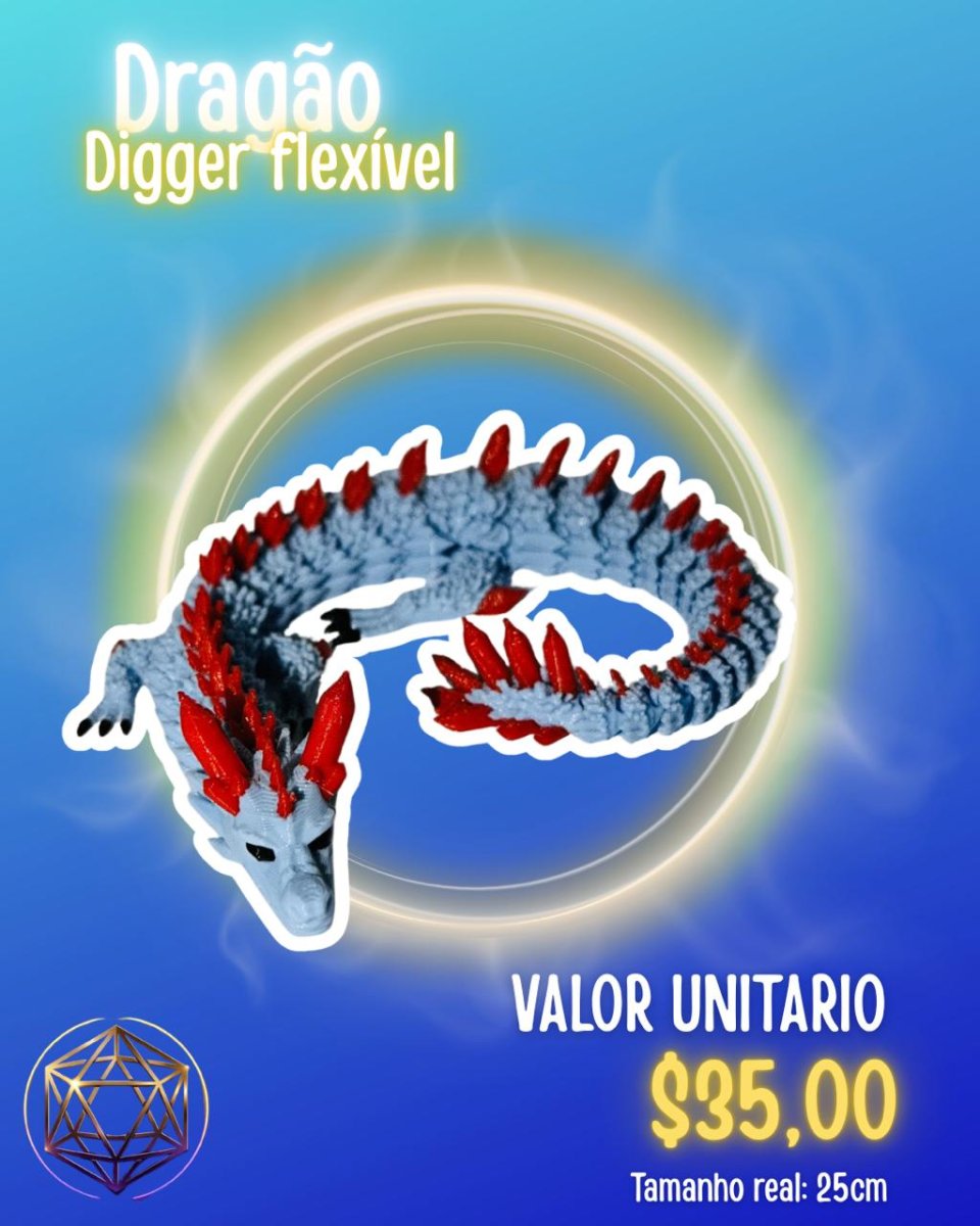 Dragão Digger Flexível Articulado 25cm – Boneco Decorativo Geek