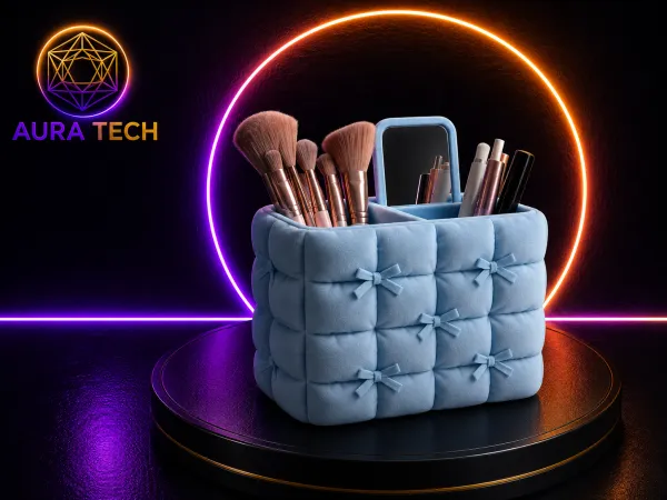Organizador De Pinceis Aura Tech Acolchoado: Beleza e Organização com um Toque Fofo!