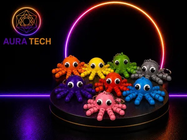 Chaveiro Polvo Articulado Fidget: O Anti-stress Colorido da Aura Tech!