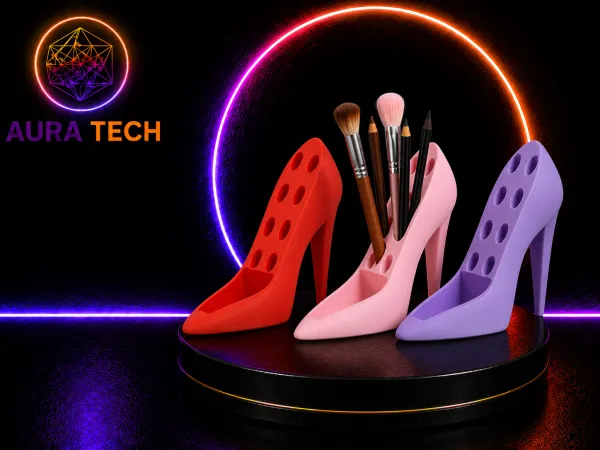 Porta-Pincéis Salto Alto Aura Tech | Glamour e Organização para Maquiagem