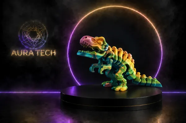 T-Rex Articulado Colorido | Decoração Vibrante 3D | Aura Tech