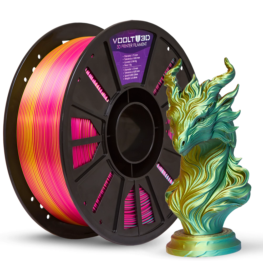 Filamento Voolt PLA Dourado / Rosa Choque / Verde Tri Color - 1kg