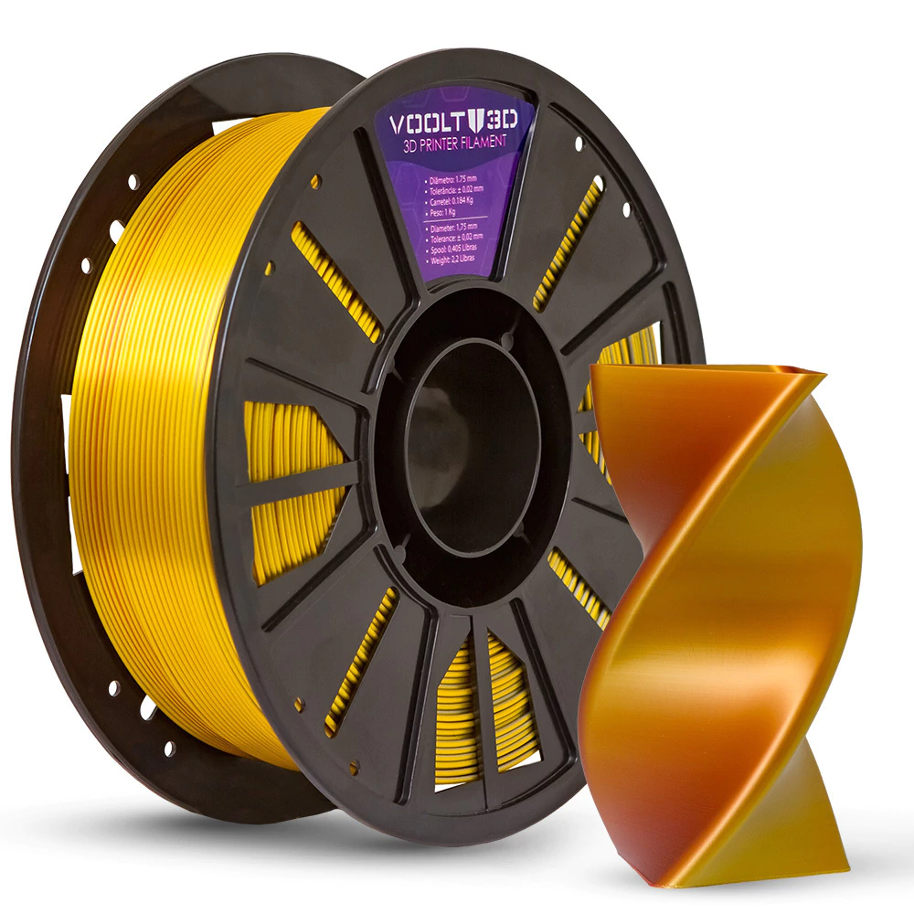 Filamento Voolt PLA Bronze / Prata / Ouro Tri Color - 1kg