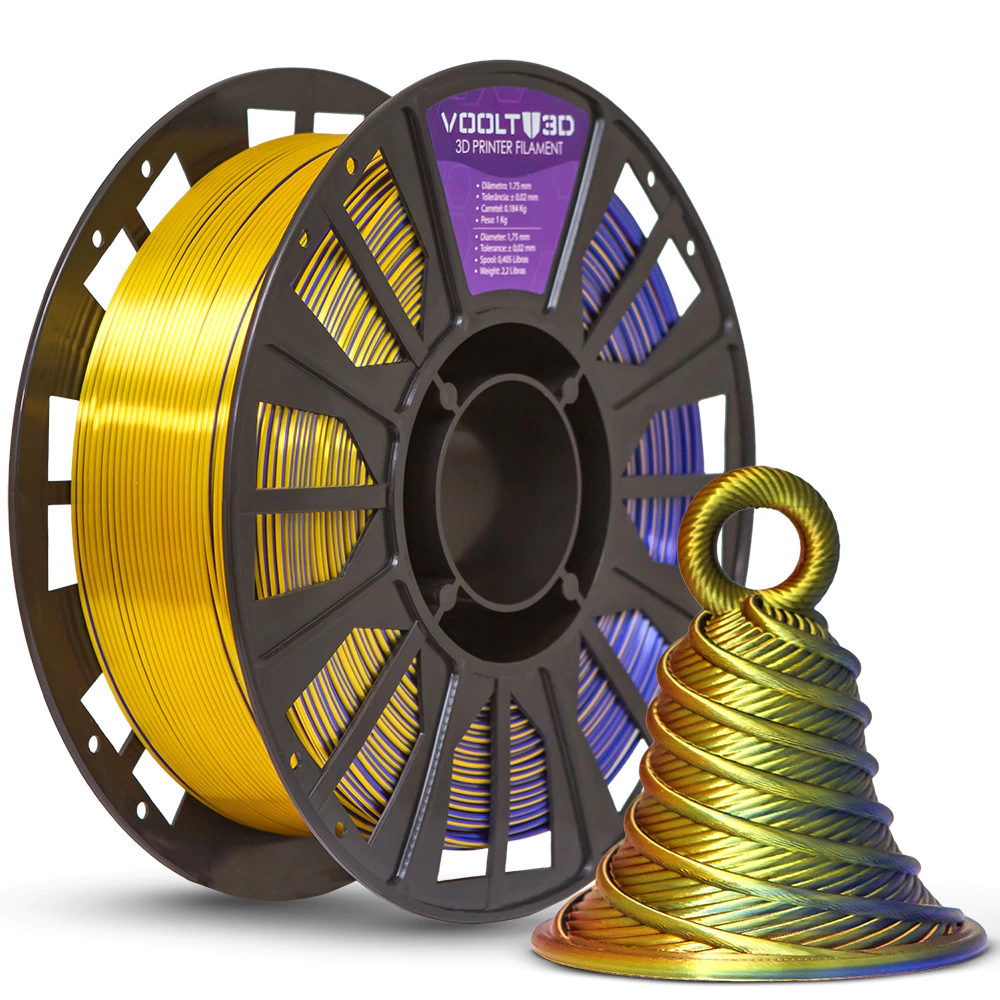 Filamento Voolt PLA Ametista / Azul Safira / Dourado Tri Color - 1kg