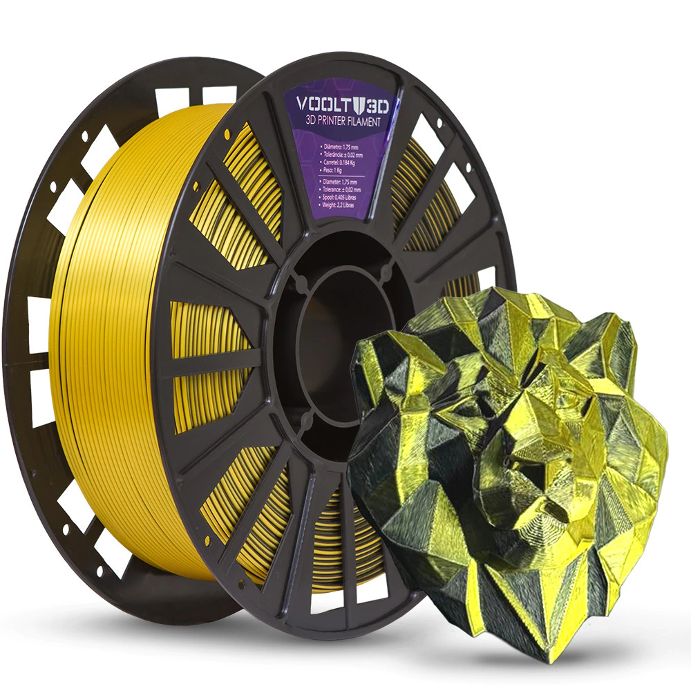 Filamento Voolt PLA Dourado com Preto Duo Color Shadow - 1kg