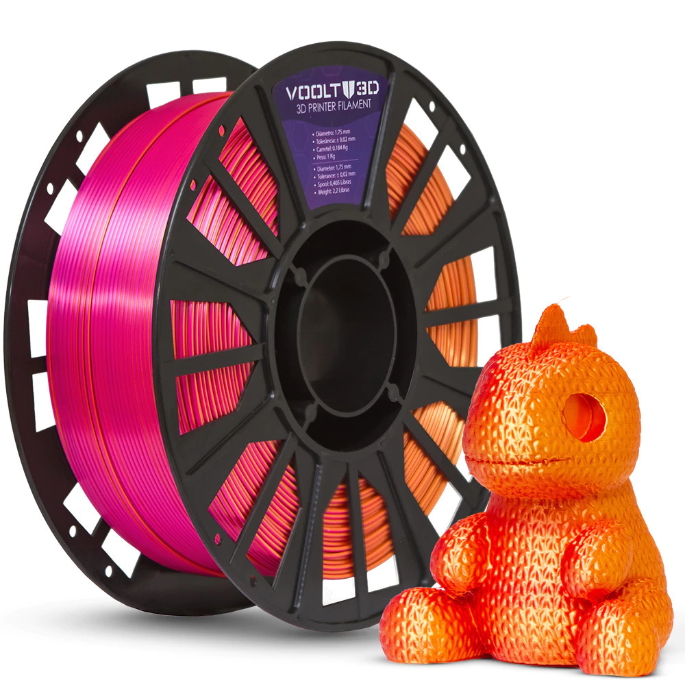 Filamento Voolt PLA Dourado / Laranja / Rosa Choque Tri Color - 1kg