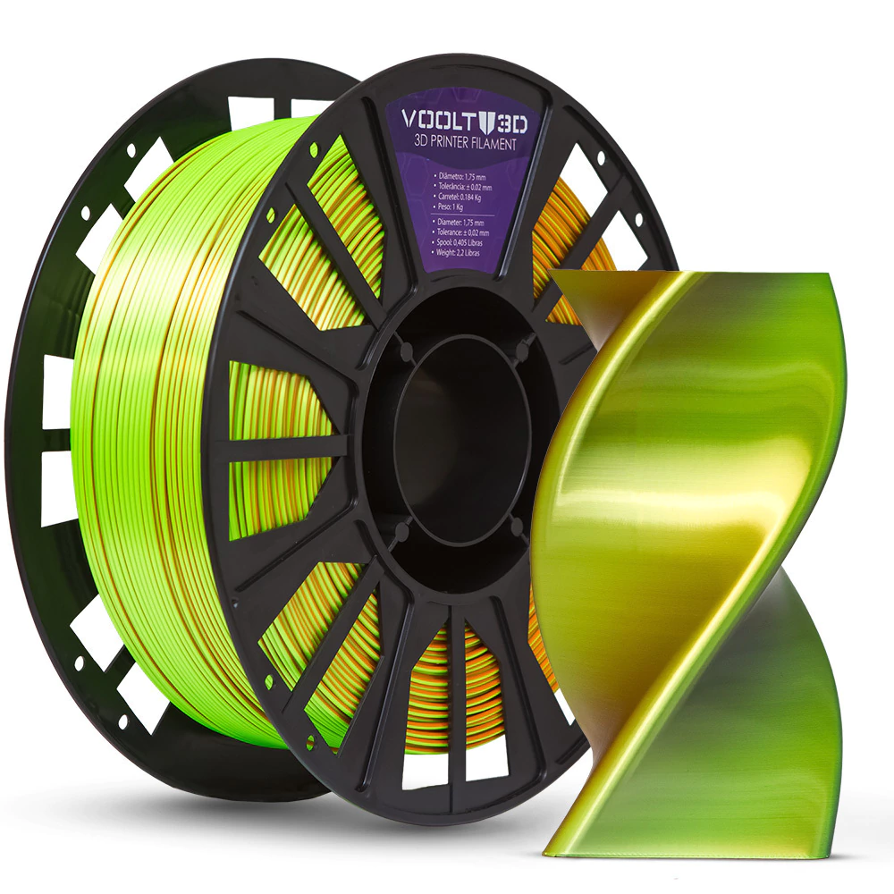 Filamento Voolt PLA Azul / Laranja / Verde Neon Tri Color - 1kg