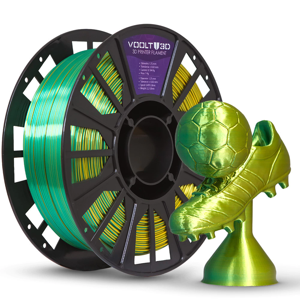 Filamento Voolt PLA Dourado com Verde Duo Color Shadow - 1kg