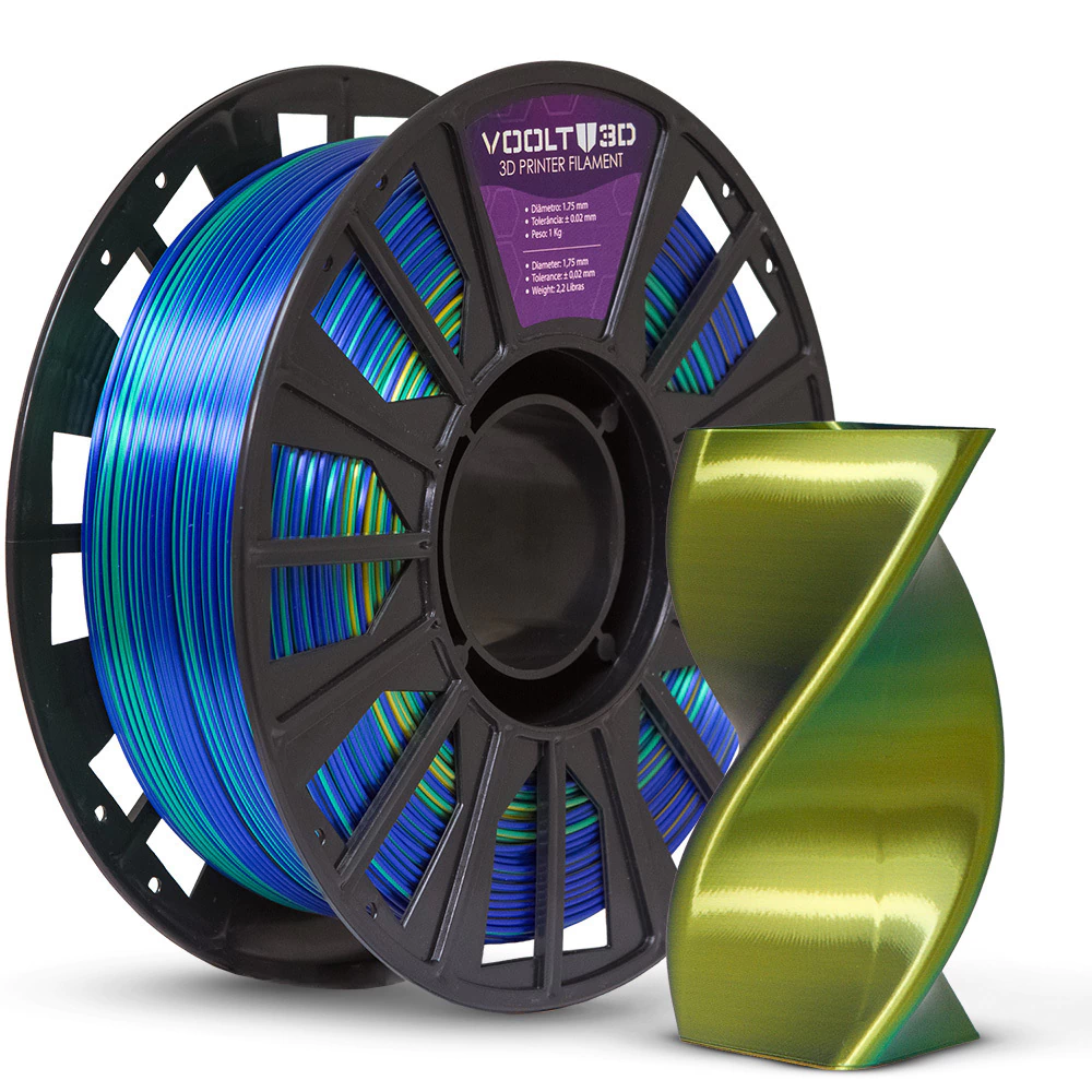Filamento Voolt PLA Azul Safira / Dourado / Verde Tri Color - 1kg